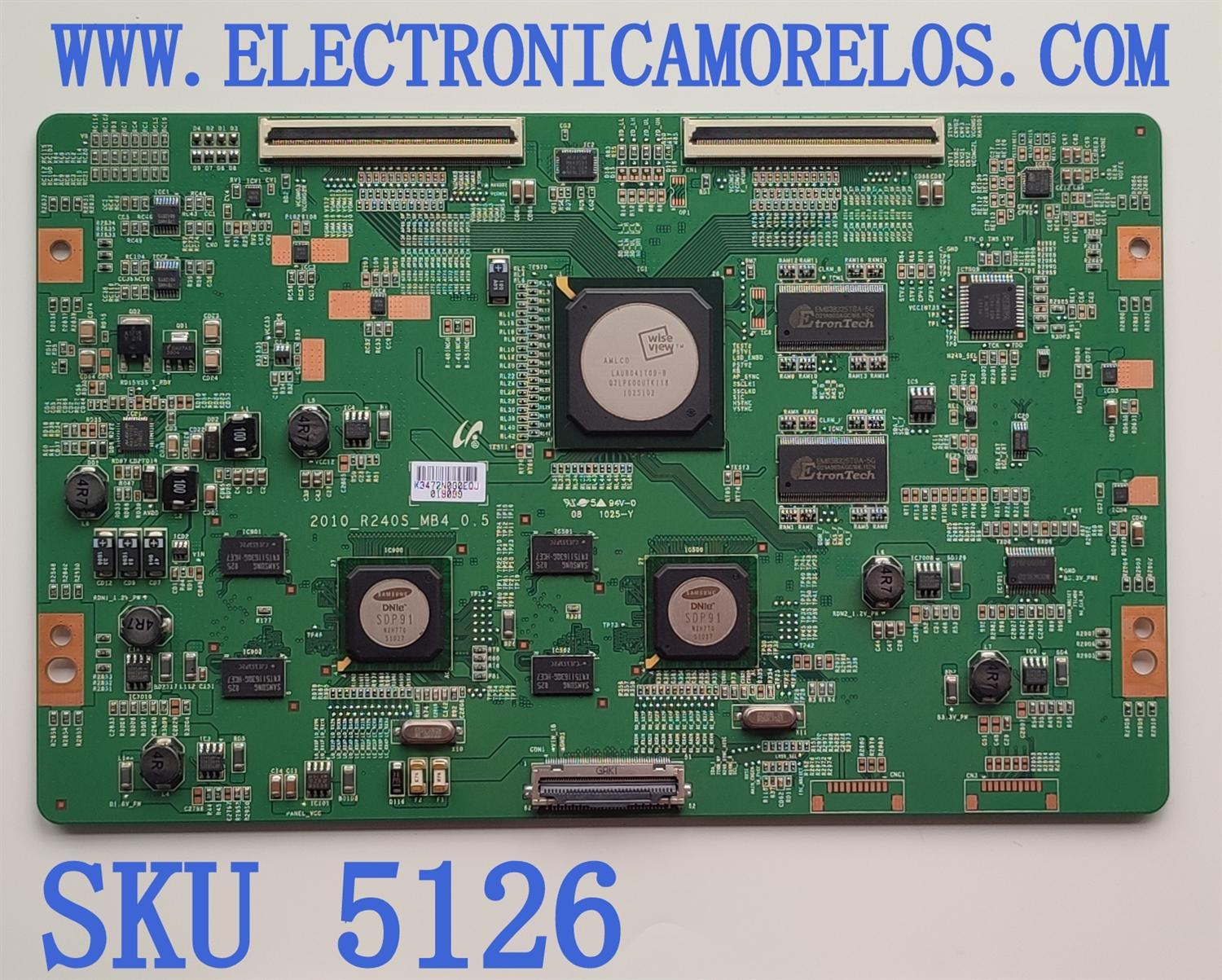 T-CON PARA TV SAMSUNG / NUMERO DE PARTE LJ94-3472N / 2010_R240S_MB4_0.5 / K3472N0G0EQJ / PANEL LTF460HQ02 / MODELO UN46C7100WFXZA SQ01	